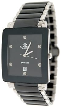 Oniss #ON603-M1 Men's Preziosio Black Ceramic Collection Watch with Silver Trim
