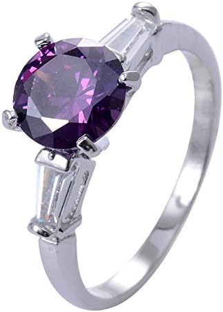 Eohan 8mm Round Cut Purple Amethyst Zircon &amp; White CZ Gold Filled Ring Wedding Ring Size 8