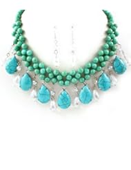 Womens Fashion Jewelry Sets Turquoise Semi Preciouse Stone Necklace and Earring Set