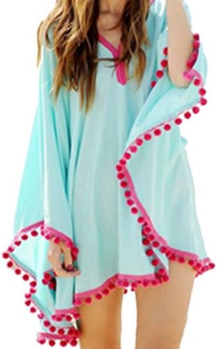 Nachuan Women's Beachwear Cover-up Tunic Pom Trim Bikini Skirt