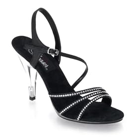 4 Inch Sexy Wedding Shoe Stiletto Heel Sling Back Rhinestone Accents Black Satin CLEARANCE