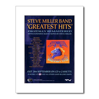 STEVE MILLER BAND Greatest Hits 15x12in Matted Music Print/Mini Poster - White