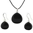 Black Jasper Briolette Shaped Pendant and Earrings Set - Pendant - 20x22mm, Earrings - 15x16mm - Adjustable Cord Necklace Black Jasper Briolette Shaped Pendant and Earrings Set - Pendant - 20x22mm, Earrings - 15x16mm - Adjustable Cord Necklace
