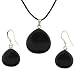 Black Jasper Briolette Shaped Pendant and Earrings Set - Pendant - 20x22mm, Earrings - 15x16mm - Adjustable Cord Necklace