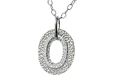 14K White Gold Hammered-Finish Sliding Oval-Shaped Pendant, Enhanced with Pave Set Diamonds, Set on a 16 Open-Link Necklace.