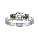 2 CT 3 Stone Champagne & White Diamond Ring 14K White Gold (Available In Sizes 5 - 10)