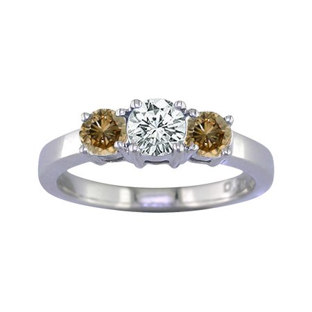 2 CT 3 Stone Champagne & White Diamond Ring 14K White Gold (Available In Sizes 5 - 10)