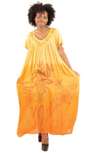 Long Embroidered Flower Print Rayon Sundress Sun Dress - Available in Several Colors