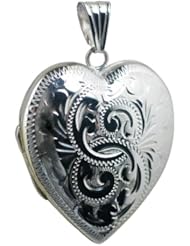 Silver 30x28mm hand engraved heart shaped Locket