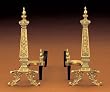 Portland Willamette Chinese Emperial Andirons - Polished Brass - Solid Brass w/Enamel