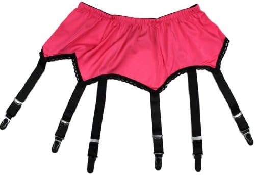 Nancies Womens Retro Pink 6 Strap Garter Belt (M, Black Trim)