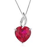 7.50 Carat tw Ruby & White 7.50 Carat tw Ruby & White Sapphire Heart Pendant in Sterling Silver with Chain. Stone Size 12x12