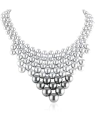 Simulated Pearl Silver Tone V-Shaped Bib Necklace