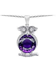 Original Star K (tm) Large 10mm Round Simulated Amethyst Good Luck Owl Pendant in 925 Sterling Silver