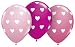 12 Assorted Pink Balloons with White Hearts, Light Pink, Rose Pink and Hot Pink