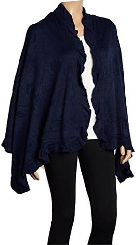 Knit Ruffle Poncho Shawl Cloak Wrap Cape (Navy)