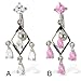 Belly button ring with square stone and dangling title=