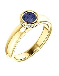 14K Yellow Gold 5.00mm Round Cut Iolite and Diamond Ring -- LIFETIME WARRANTY