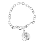 Sterling Silver Love The Life You Live. Live The Life You Love Reversible Charm Link Bracelet