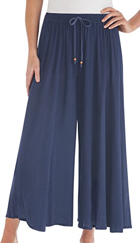 Collections Etc Women's Comfort Fit Navy Crinkle Split Skirt
