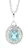 0.43Ct Oval Aquamarine and Baguette Diamond Pendant in 14Kt White Gold w/chain