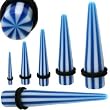 UV Expanders White & Blue Color Stripes Candy Taper with O Ring, 4g - Sold as a Pair