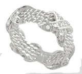 Sterling Silver X Style CZ Band with Braided Accents