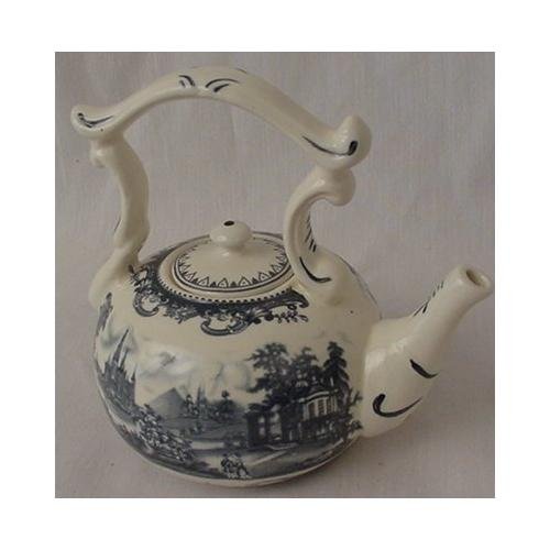 BBQ Guys Blue Toile Castle Porcelain Teapot