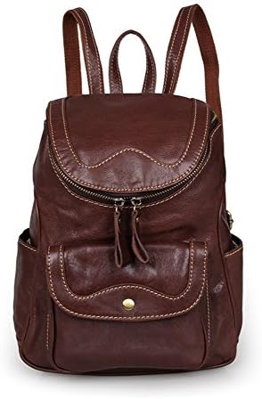 Pavel Women Italy Genuine Cow Leather Basic Multipurpose Backpack Retro Brown