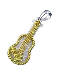 925 Silver Two Tone Ukulele w/ Plumeria Pendant Hawaiian Silver Jewelry