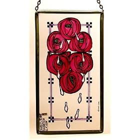 Charles Rennie Mackintosh Roses and Dewdrops Panel in Stained Glass