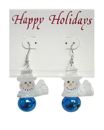 Pair of Glittered Snowmen Jingle Bell Christmas Earrings #22168