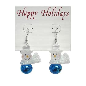 Pair of Glittered Snowmen Jingle Bell Christmas Earrings #22168