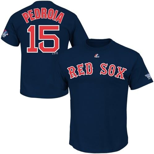 Dustin Pedroia Boston Red Sox 2013 World Series Champions Patch Navy Jersey Name and Number T-shirt XX-Large