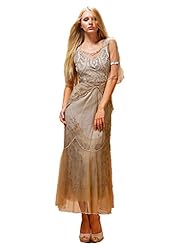 V-neck Cotton/Tulle Vintage Tea Length  Dress