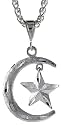 Sterling Silver 1 1/4" (32 mm) Diamond Cut Crescent Moon and Star Pendant