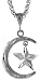 Sterling Silver 1 1/4 (32 mm) Diamond Cut Crescent Moon and Star Pendant