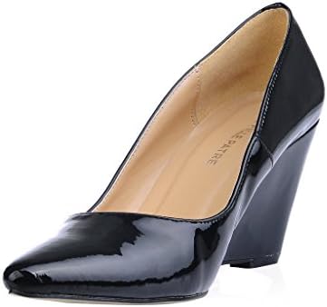 E FILLE PATRE Women's abipelery Solid Color Pointed Toe Wedges Pumps Black 5 M US