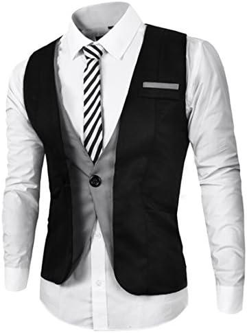 LIANIHK Mens Slim Fit Fake Two Piece Casual Button Waistcoats Vest