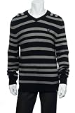 Buffalo by David Bitton (Warner) Black Combo Horizontal Stripes LS V-Neck Sweater