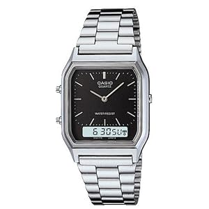 Casio #AQ230A-1D Men's Analog Digital 2 Time Silver Metal Band Watch