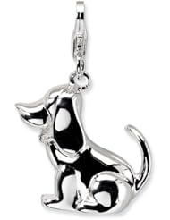 Sterling Silver 3-D Polished & Enameled Dog w/Lobster Claw Clasp Clasp Charm