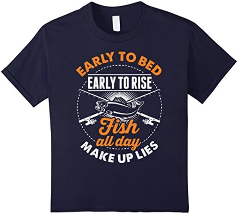 Early to Bed Fish All Day Make Up Lies - Fishing Shirt - Kids 12 - Navy
