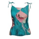 Georgette Mini Pleats - Spaghetti Tank (Poppies - Aqua)