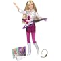 Hannah in hot pink dress with white gold glitter jacket & purple guitar