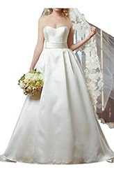 Strapless Satin Sweetheart  Natural   Waistline Lace-Up  Ball Gown Wedding Dress 