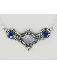 Sterling Silver Necklace Featuring Rainbow Moonstone and Lapis Lazuli Made in America!