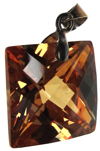 Bead Collection 41274 Cubic Zirconia Faceted Amber Square Pendant, 16mm
