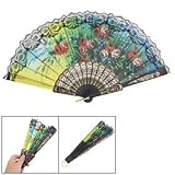 Colorful Wedding Accent Floral Printed Lace Trim Foldable Hand Fan