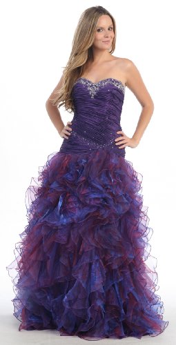Strapless Layered Ruffle Prom Dress Long Wedding Gown #2778